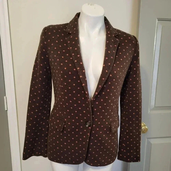 Cartonnier Anthropologie Blazer Jacket Polka Dot Elbow Patch Brown Orange(XS) - Picture 2 of 9